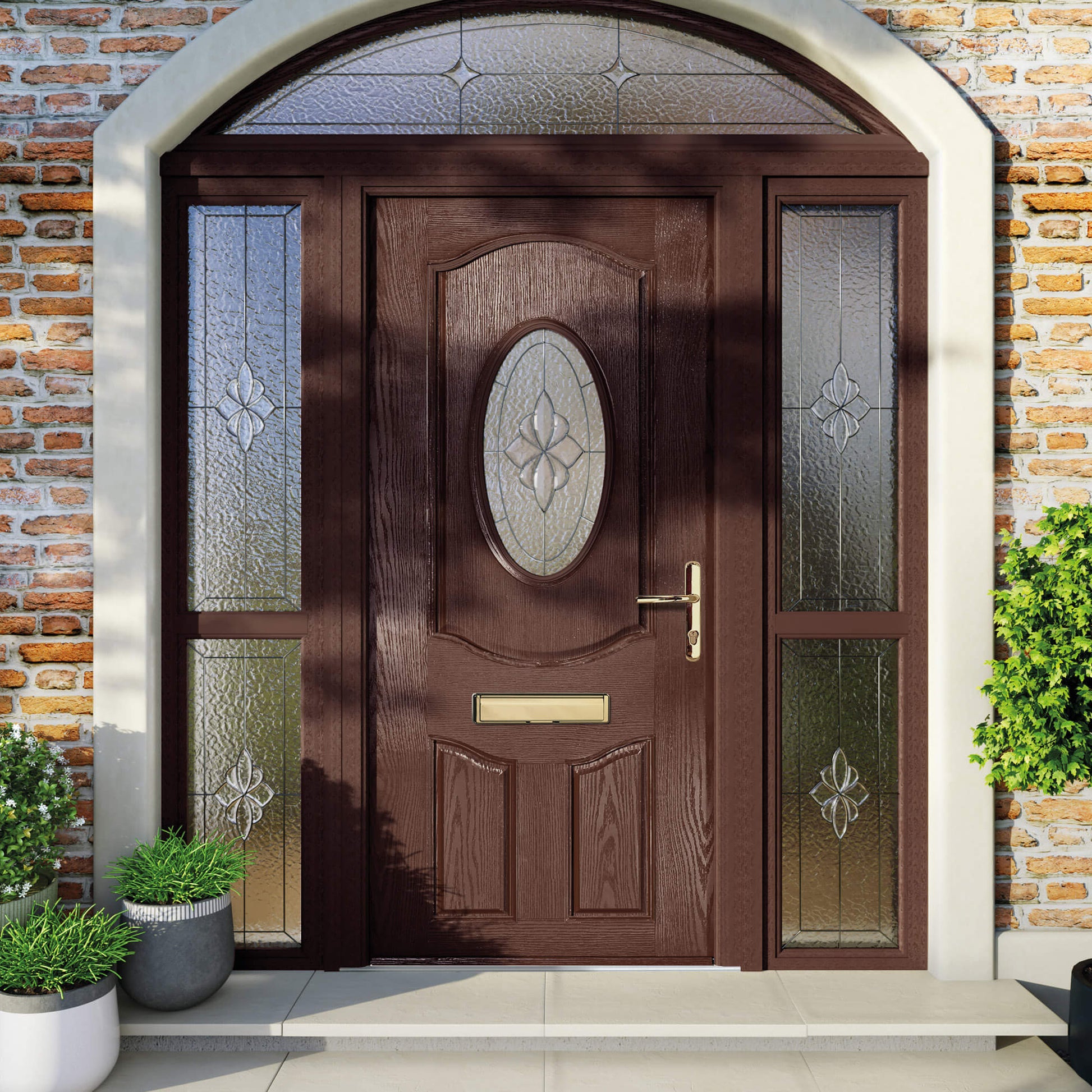 A Brown Ludlow Composite GRP Door on a modern home exterior