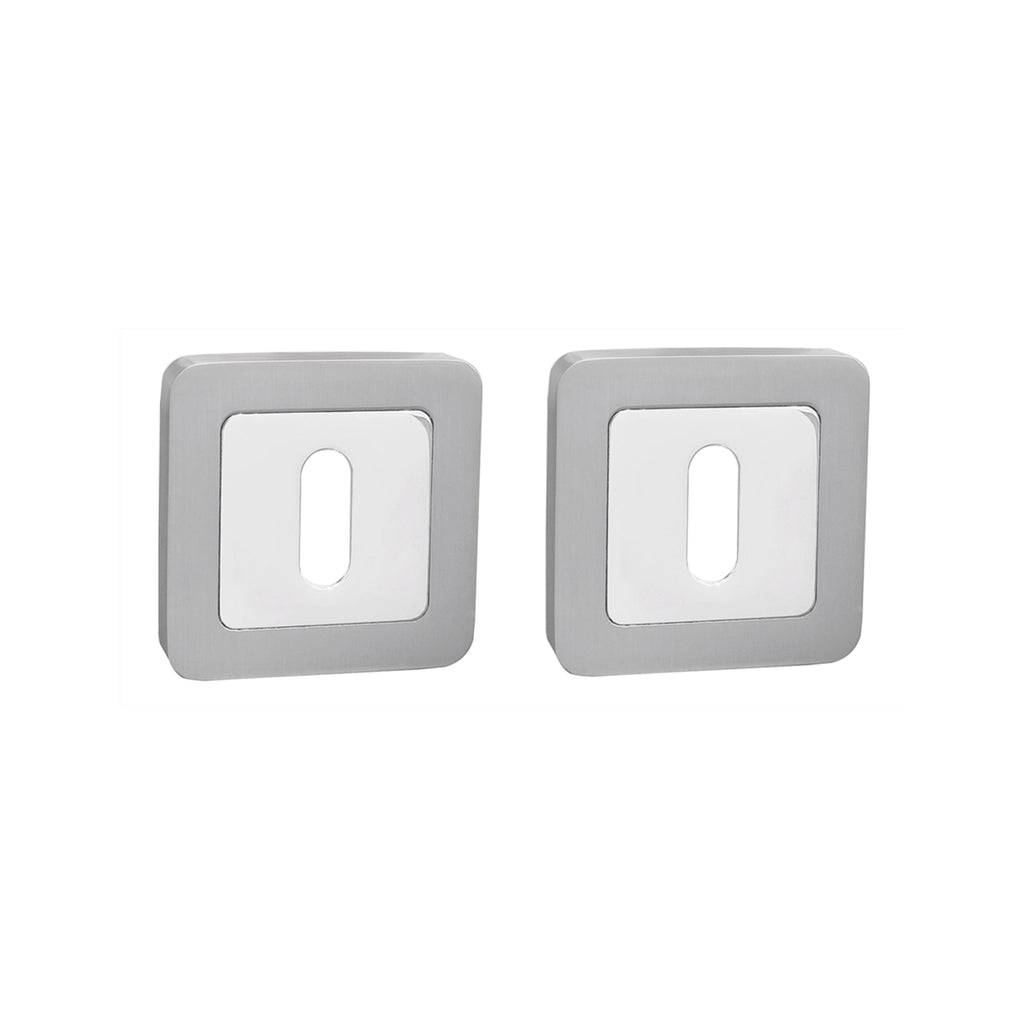 A Matt Satin Nickel & Chrome Plated Square Escutcheon Set on a white background