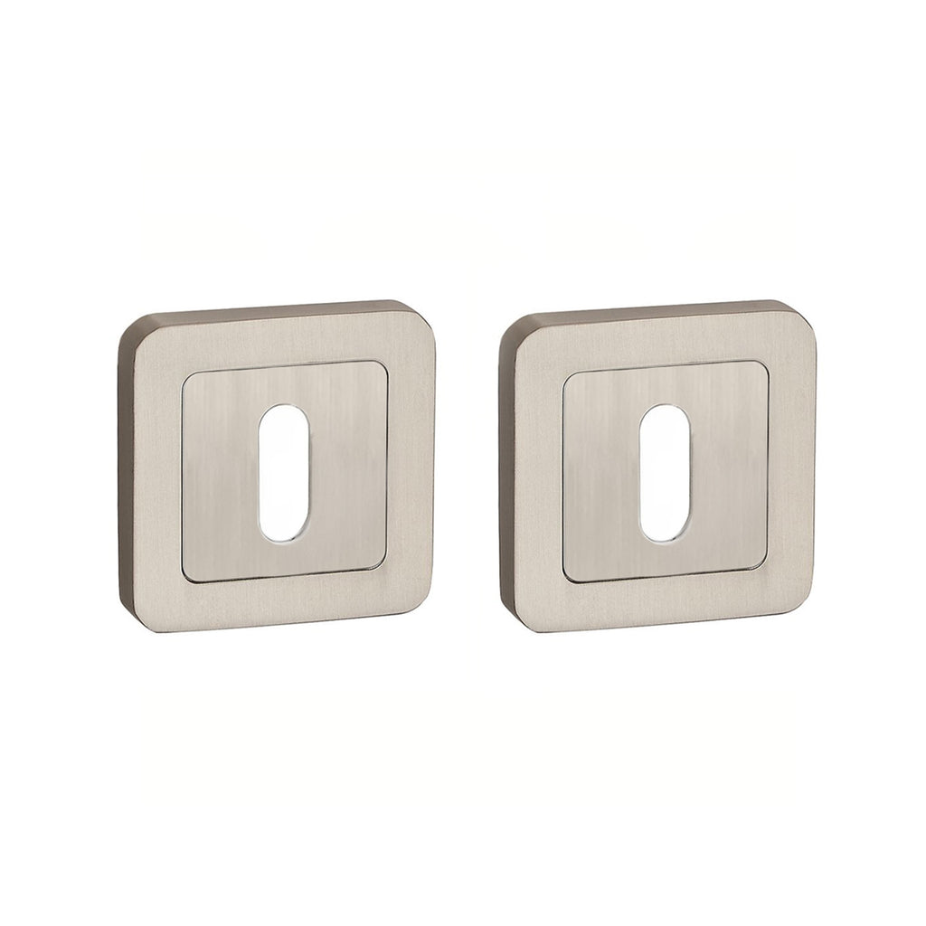Matt Satin Nickel Square Escutcheon Set on a white background