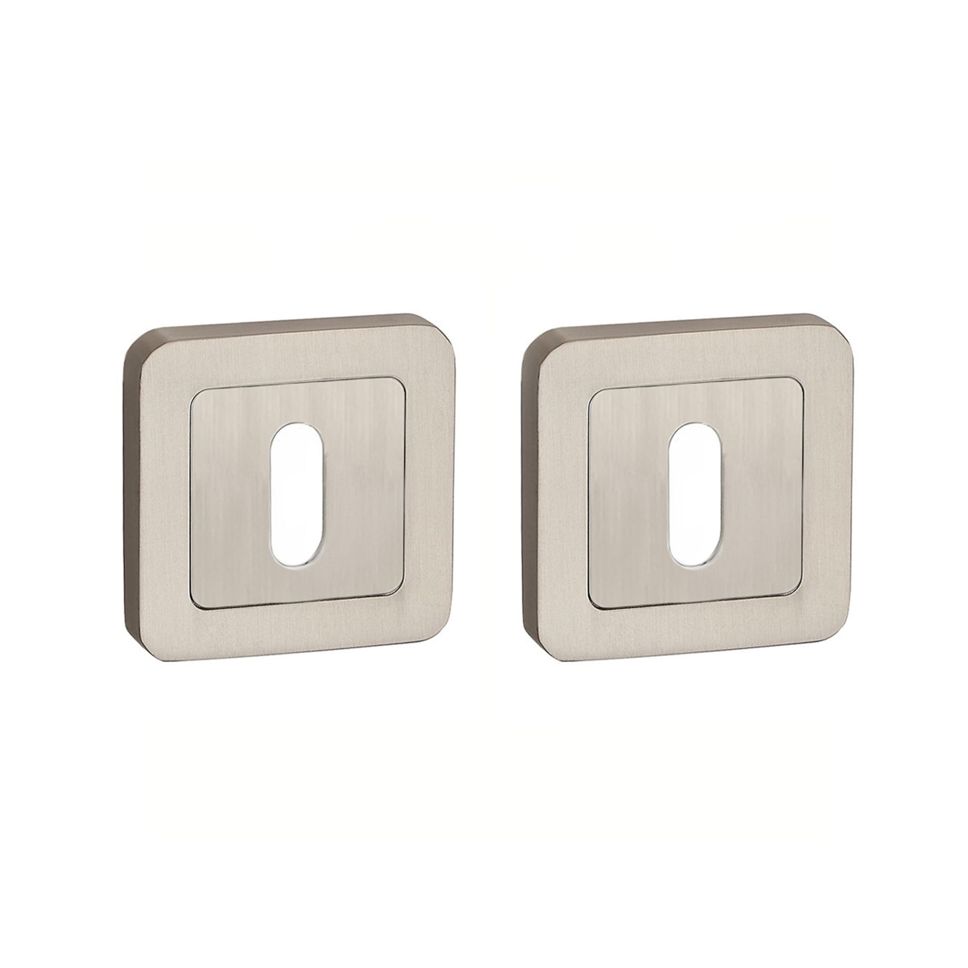 Matt Satin Nickel Square Escutcheon Set on a white background