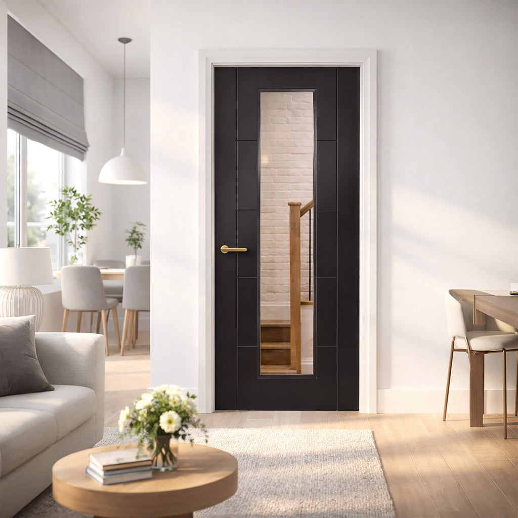 A Mexicano Black Primer Plus 1 Lite Pre-Glazed Door in a modern home interior setting