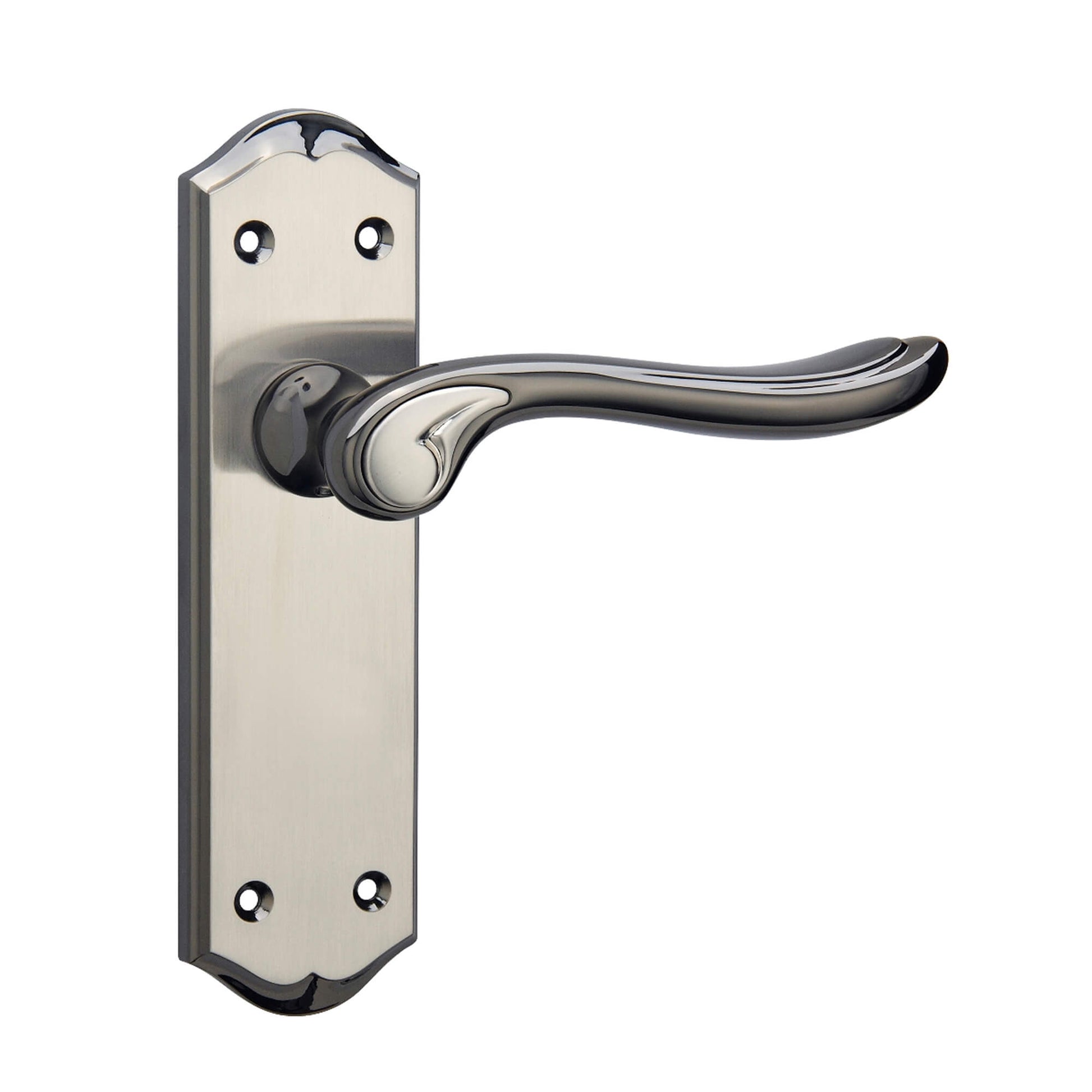 Monet Black Nickel & Nickel Brushed Latch Blackplate Handle on a white background