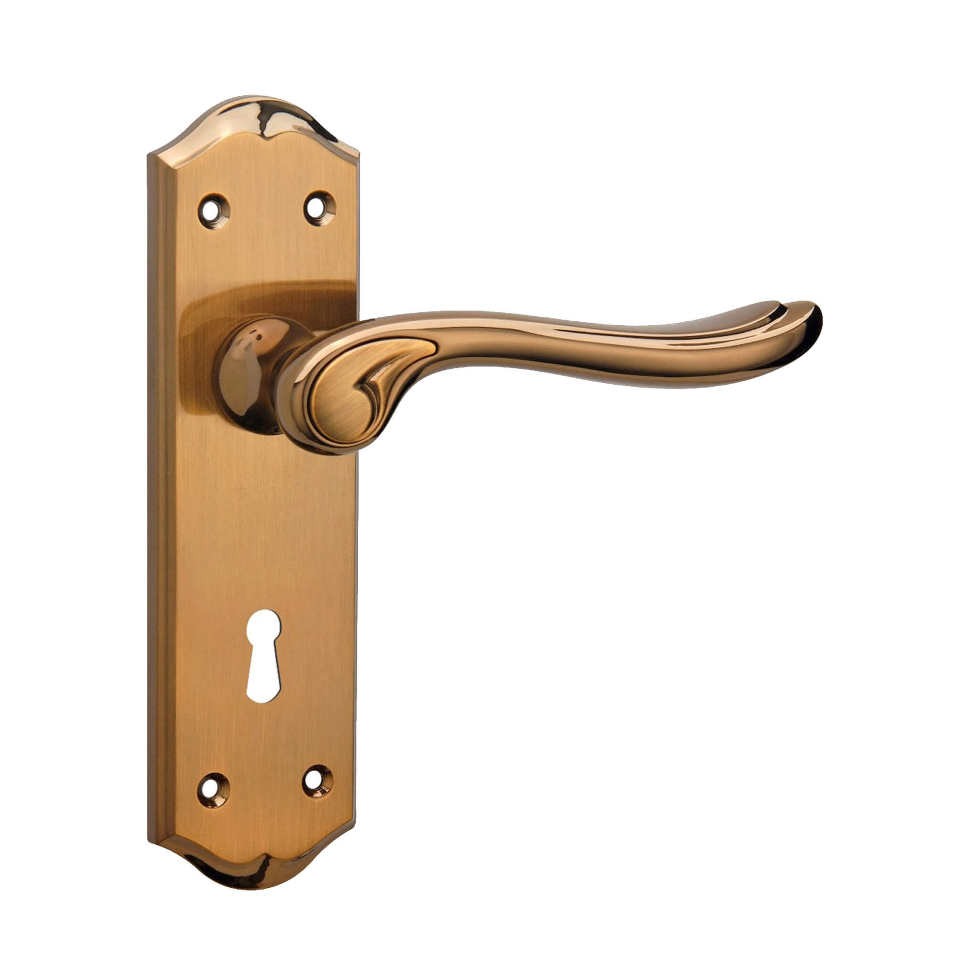 Monet Bright Coffee & Coffee Brushed Lock Backplate Handle on a white background