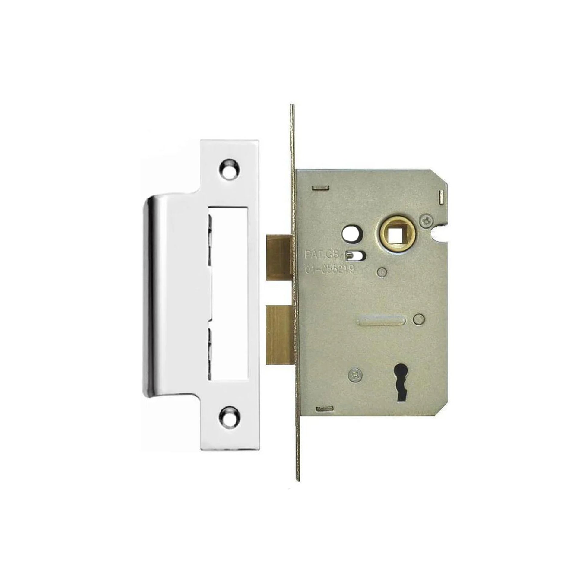 Nickel Plated Silver 3 Lever Lock mechanism on a white background