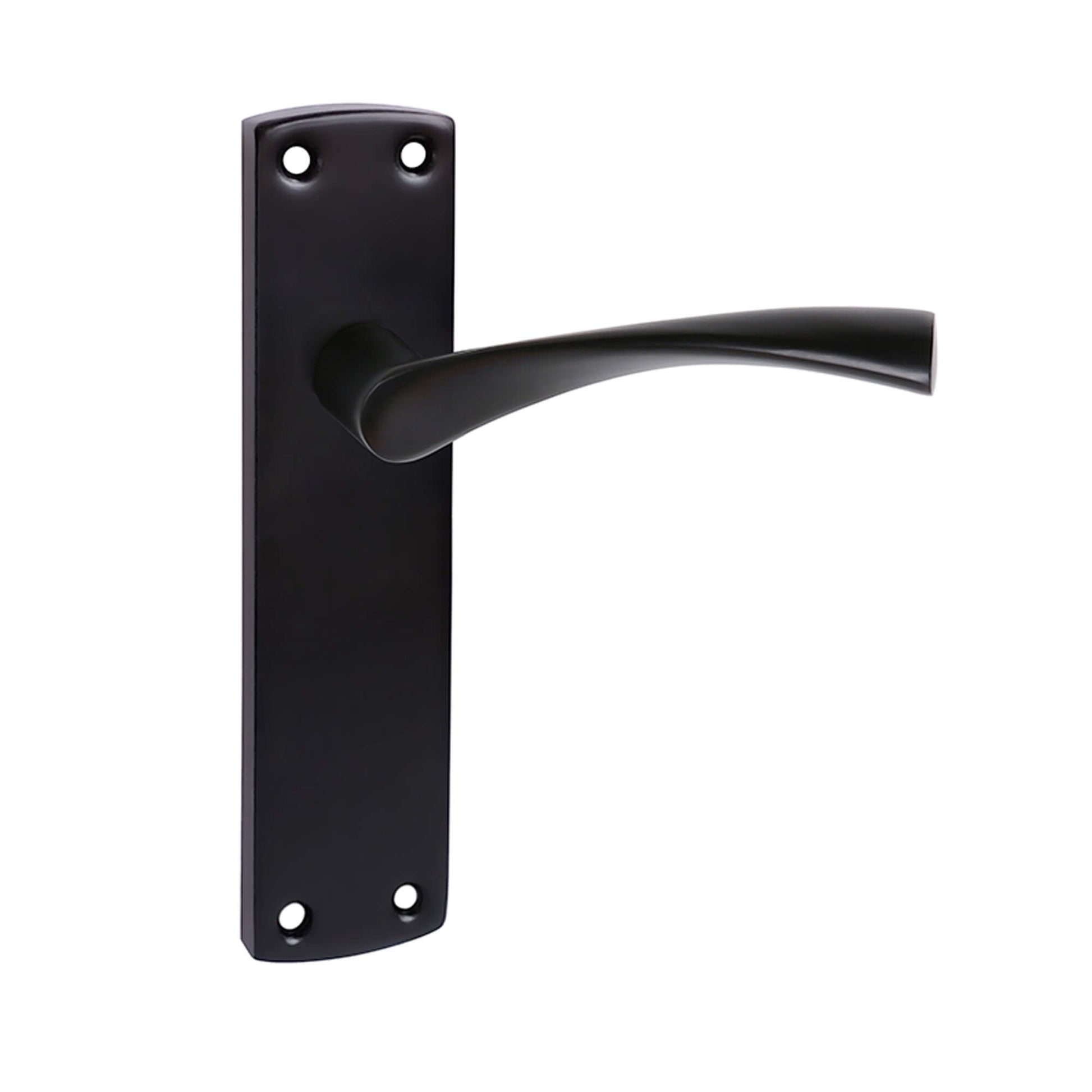 A Orion E-Black latch backplate door handle on a white background