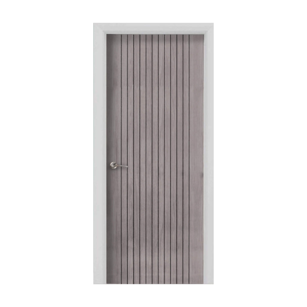 An Ottawa Lava Grey 35mm Internal Laminate Door with a Storm handle, on a white background