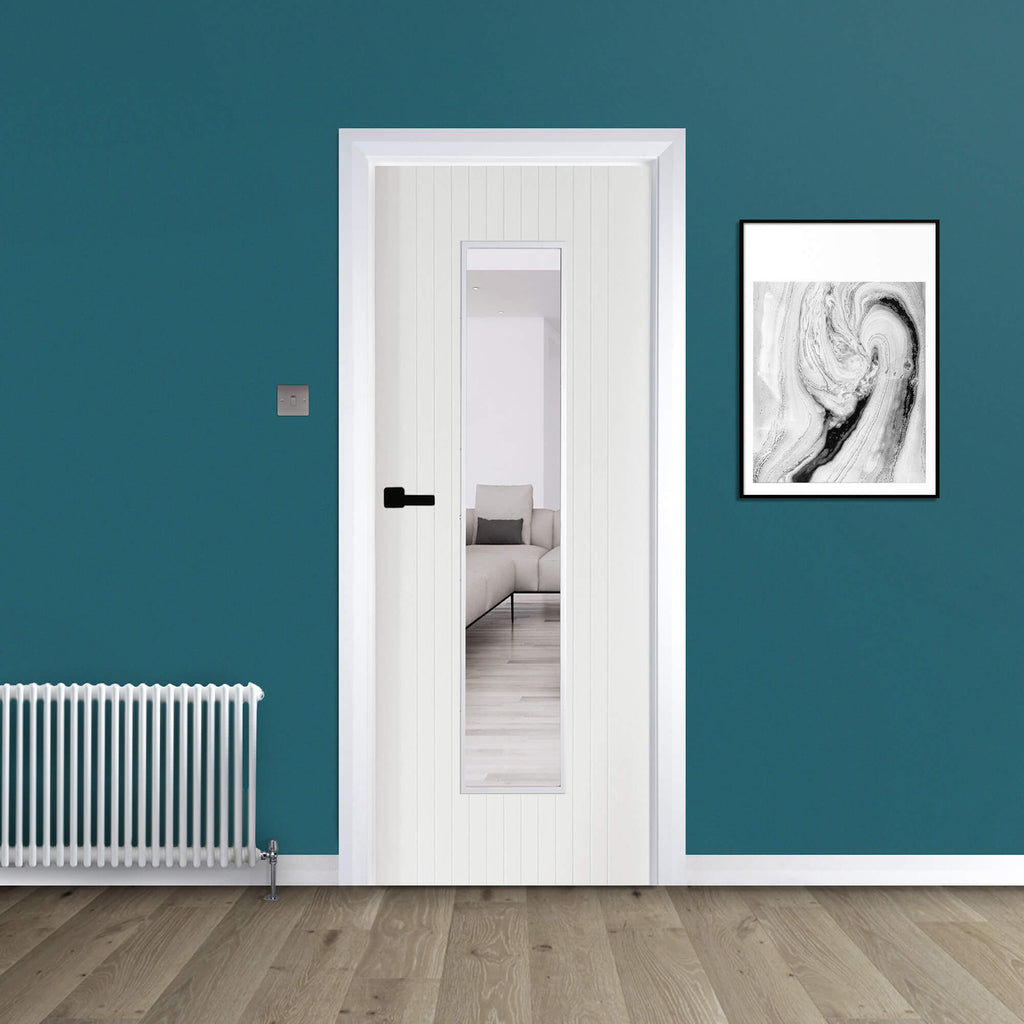 An Ottawa White Primed 1 Lite Pre-Glazed Internal Door in a home setting.