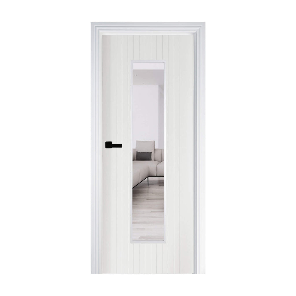 An Ottawa White Primed 1 Lite Pre-Glazed Internal Door on a white background