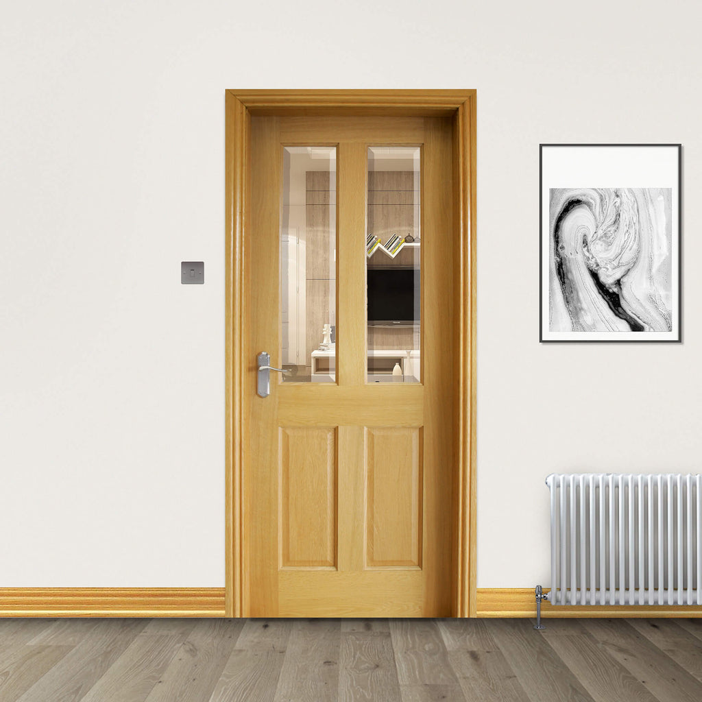 An Oxford White Oak Pre-Glazed 40mm Internal Door in a interior home setting.