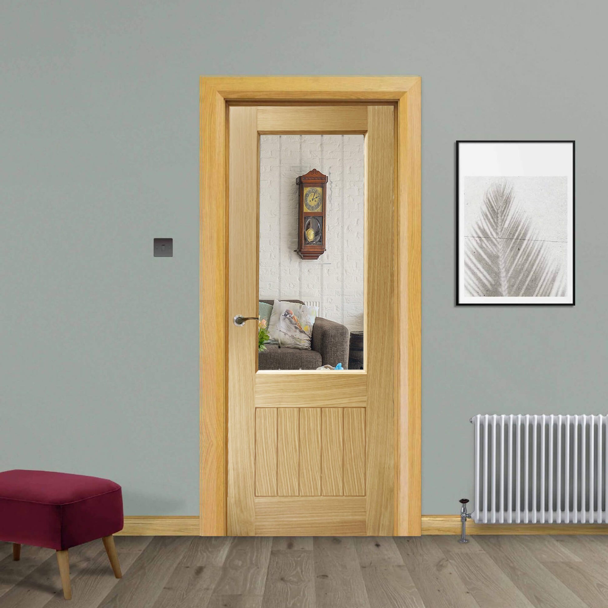 A Panama White Oak 1 Lite Pre-Glazed 35mm Internal Door in a ome interior setting