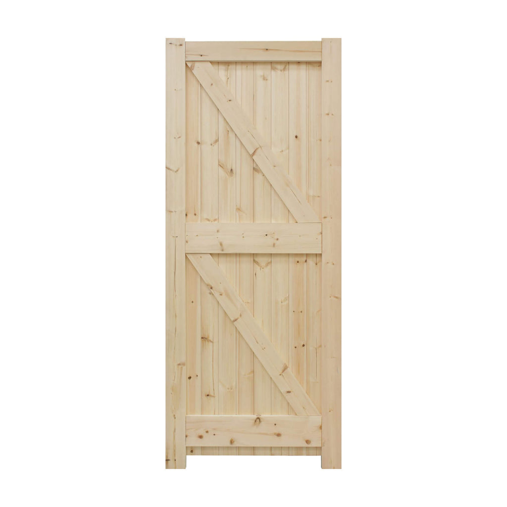 Back view of a Redwood Pine FLBS 44mm External Door on a white background