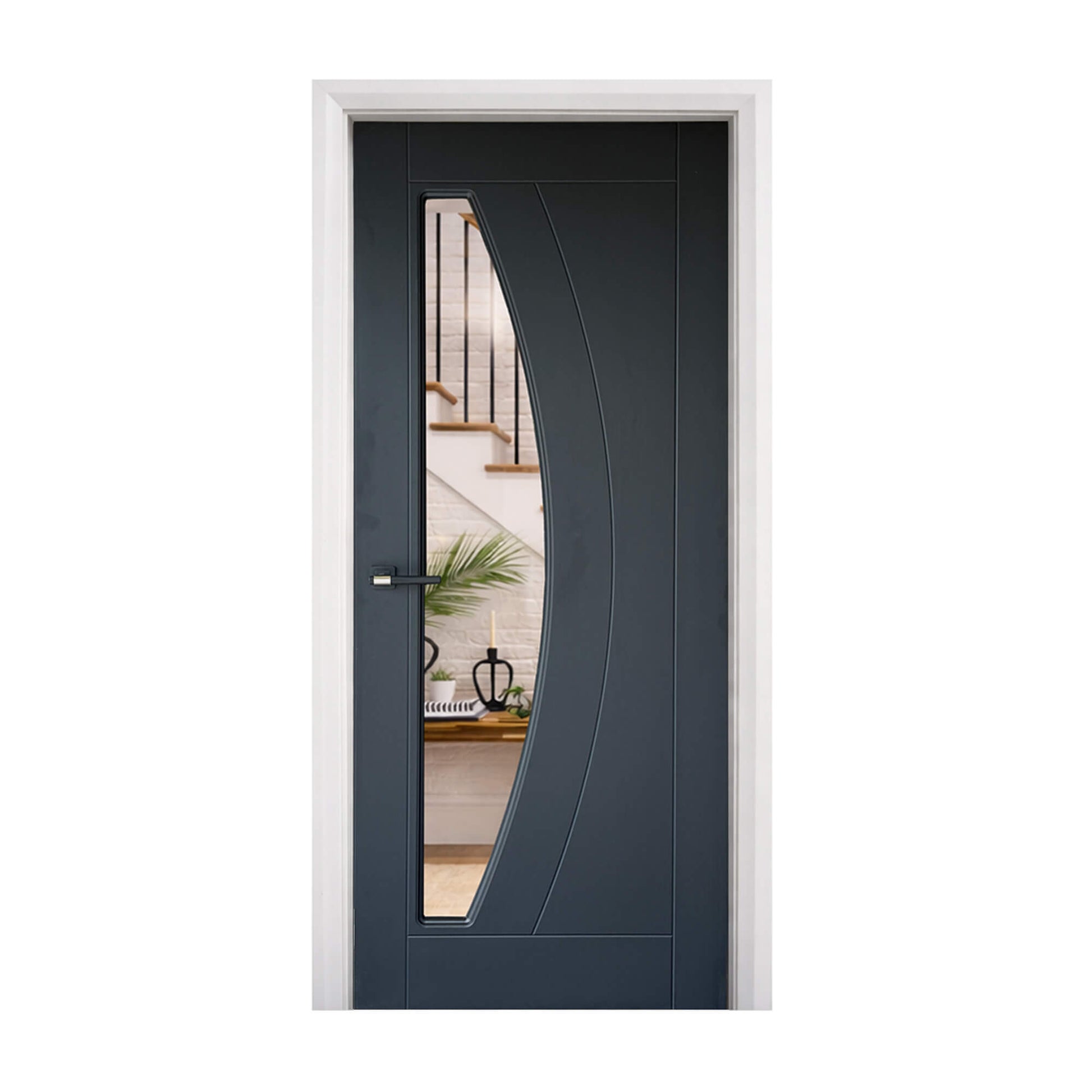 A Salerno Black Ash 35mm 1 Lite pre-glazed laminate door on a white background.