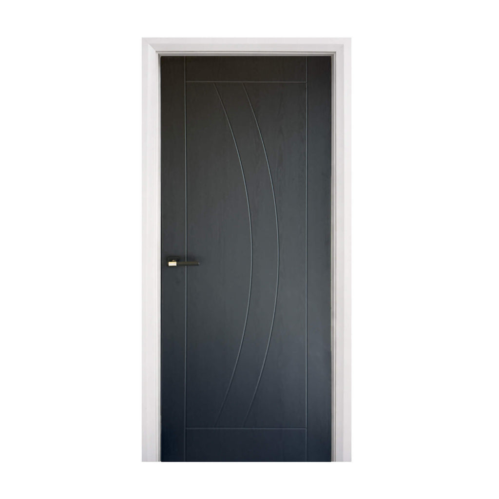 Salerno Black Ash 35mm laminate door on a white background.