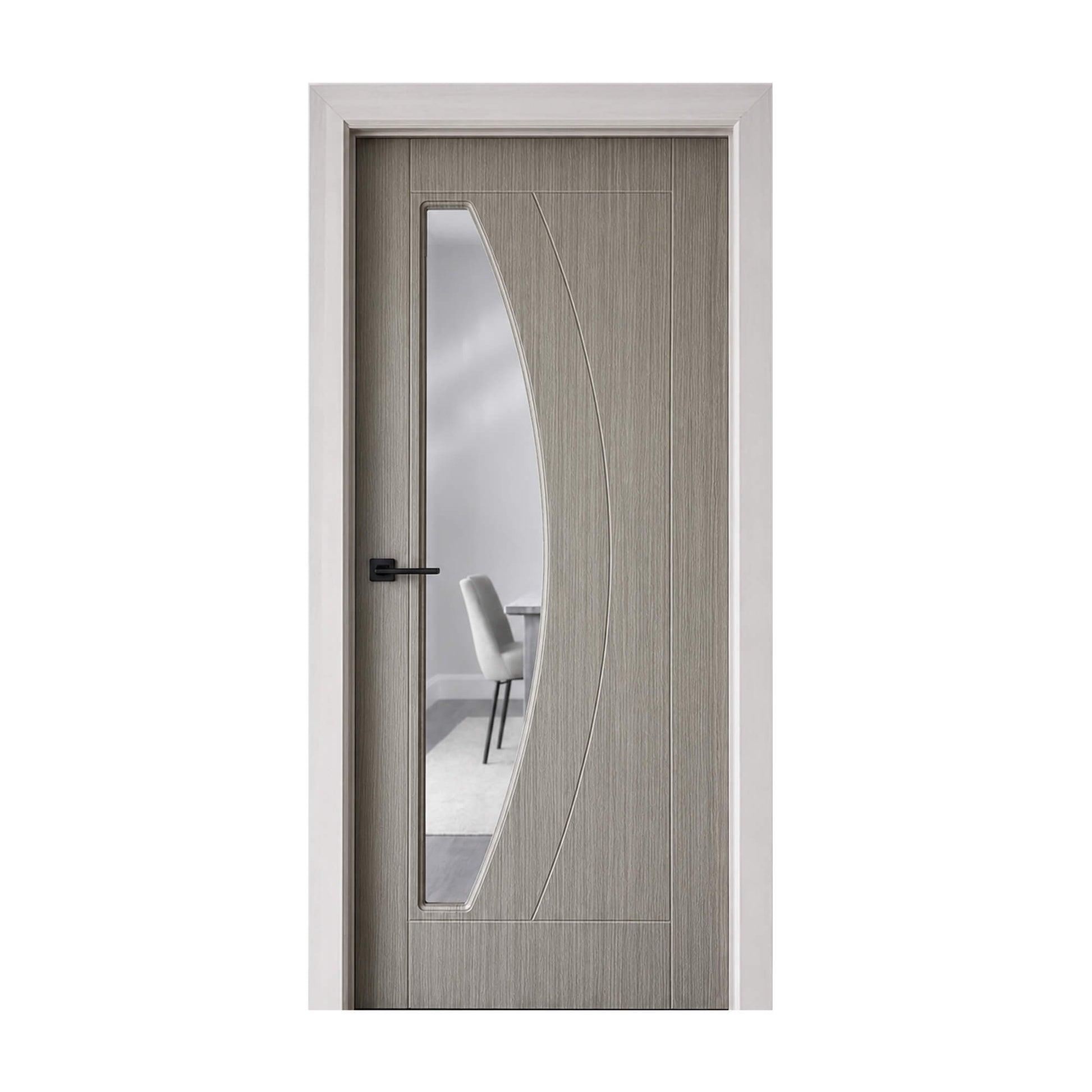 Salerno Nova Grey 1 Lite 35mm laminate pre-glazed door on a white background.