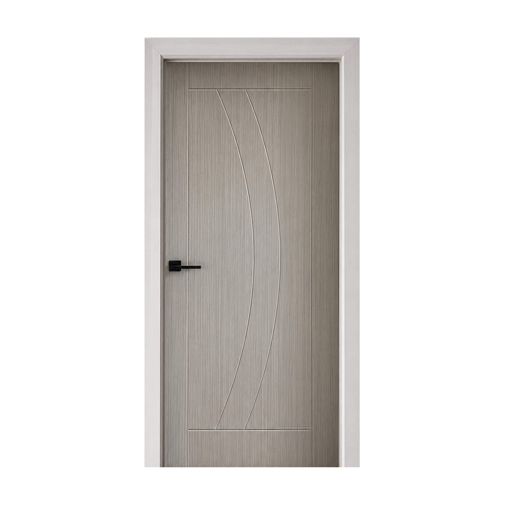 Salerno Nova Grey 1 Lite 35mm  pre-glazed laminate door with a white frame on a white background.