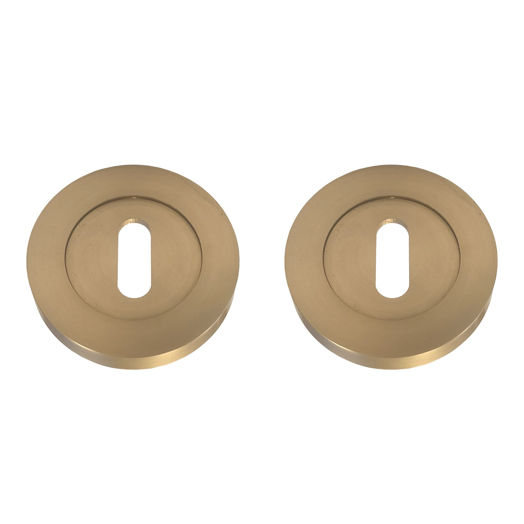 Satin brass escutcheon set on a white background