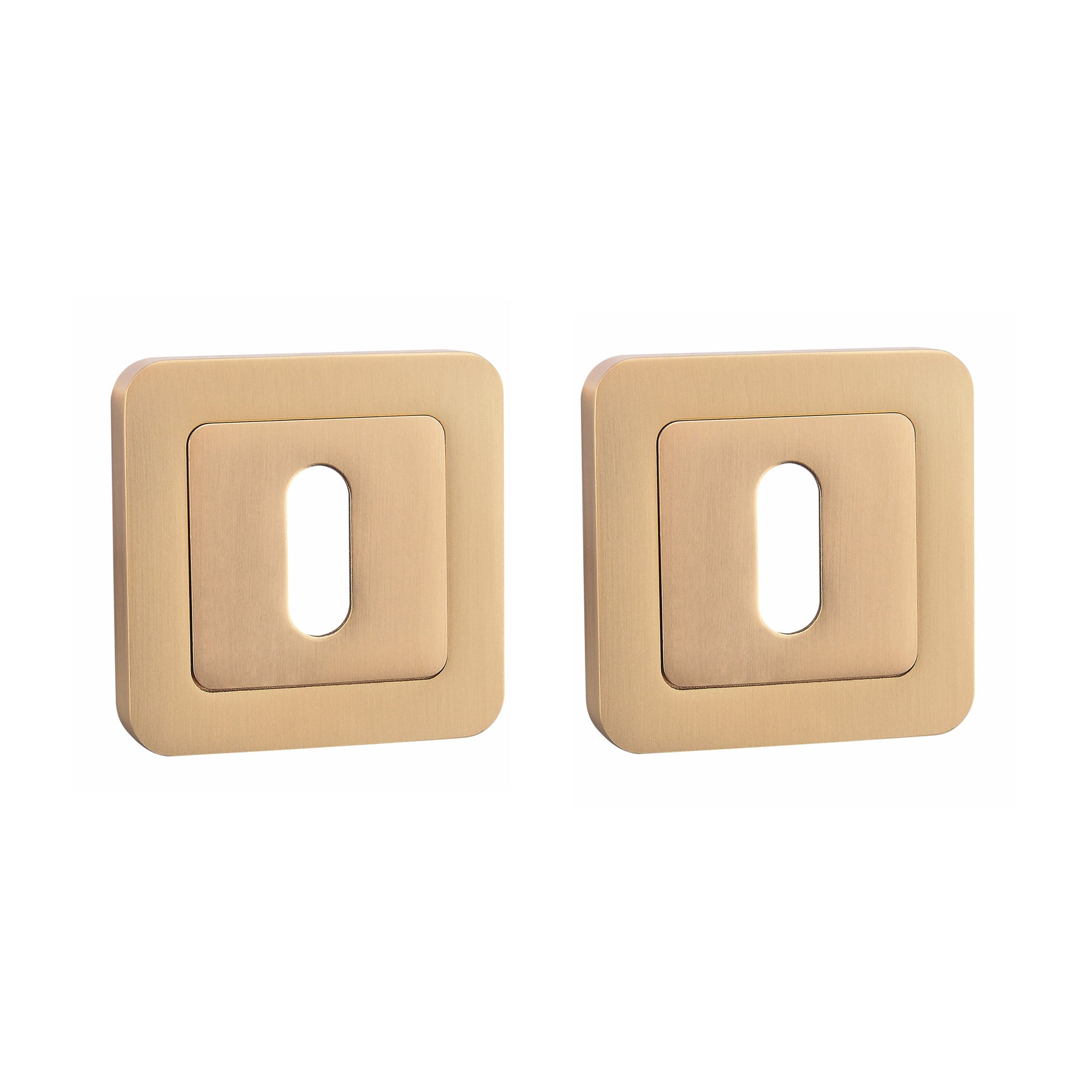 Satin Brass Square Escutcheon Set on a white background.