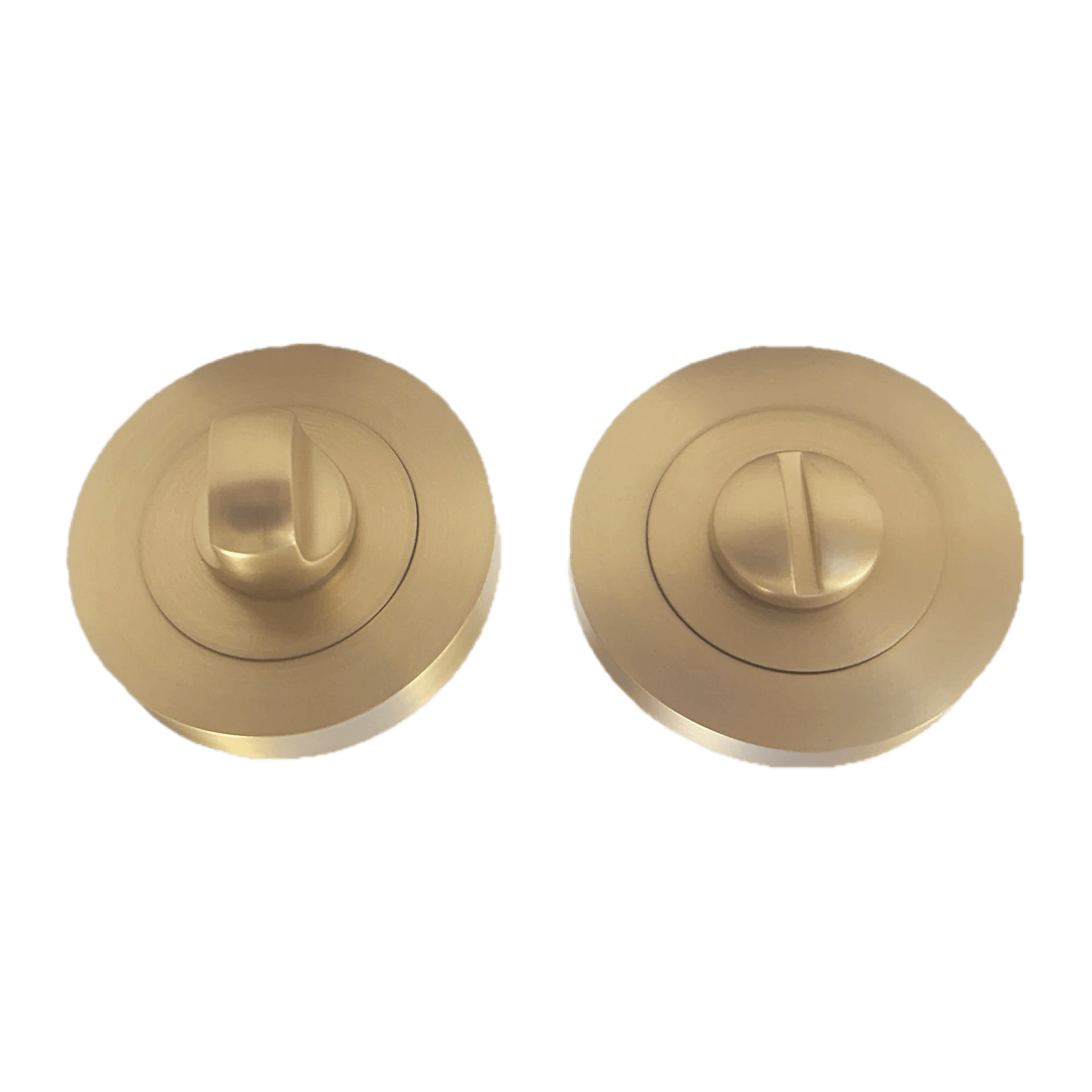 Satin Brass wc thumbturn set for use with satin brass round rose lever handles