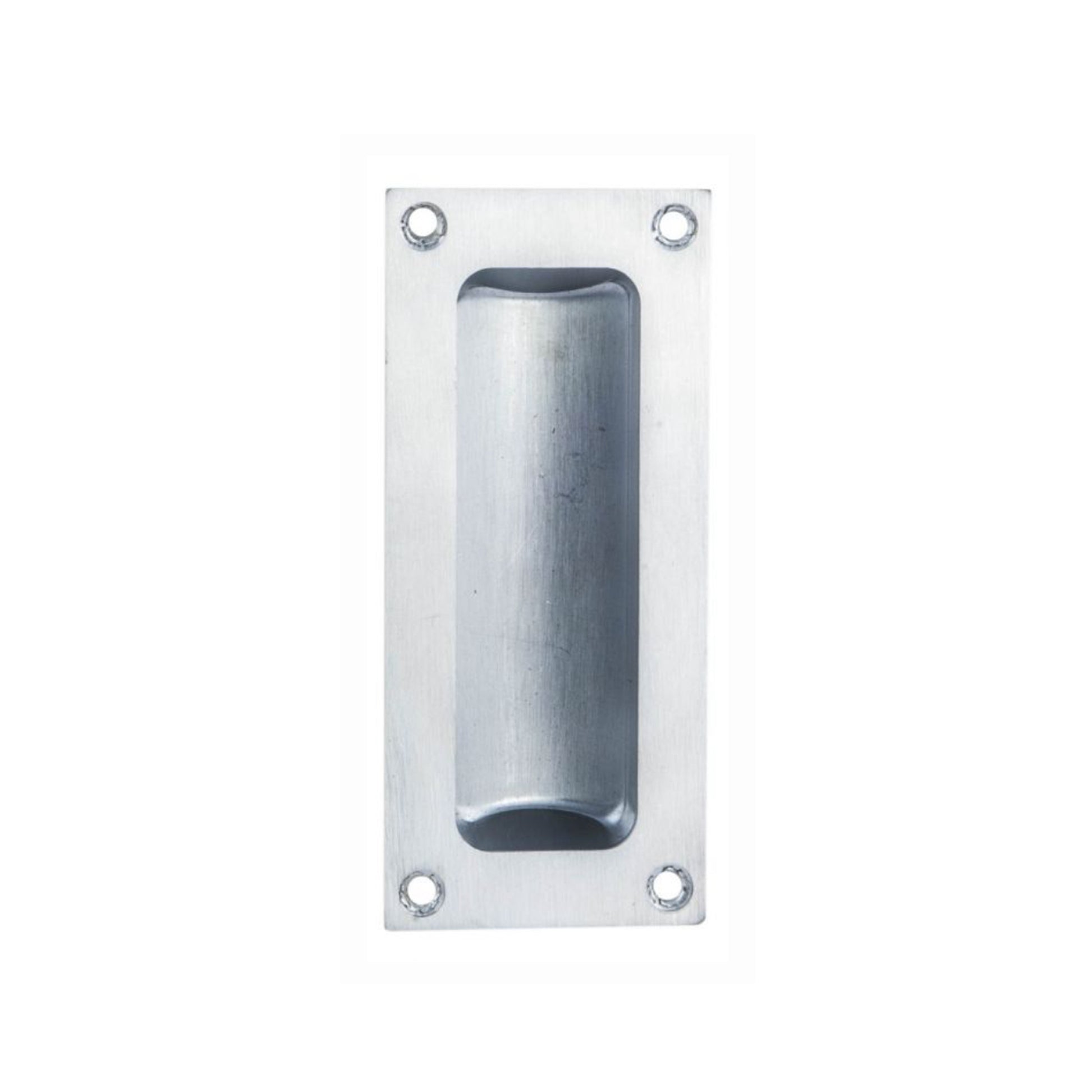 Satin Chrome 4" Flush Pull Handle on a white background