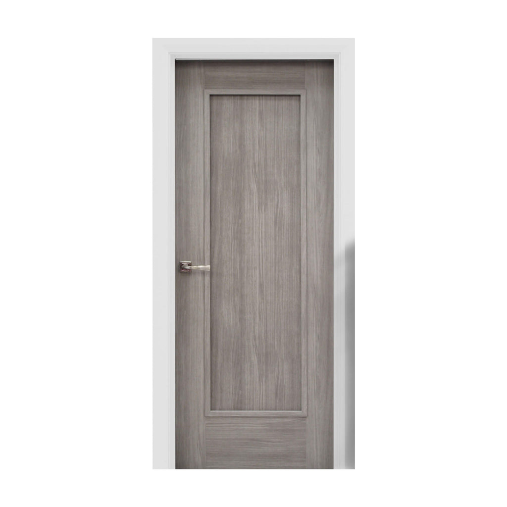 A Shaker Lava Grey 1 Panel 40mm Internal Laminate Door with an Arcus handle on a white background.