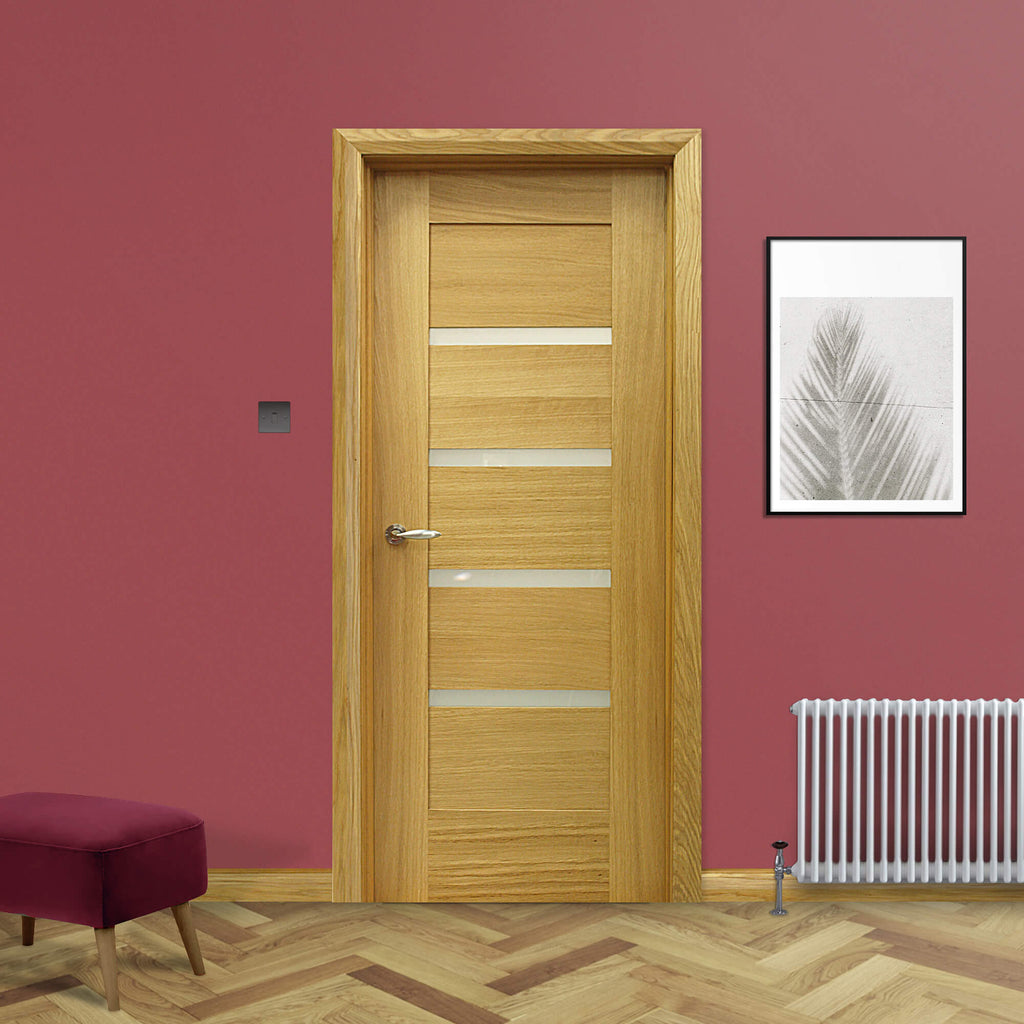 A Shaker White Oak Vision Panel 40mm Internal Door in a home interior setting