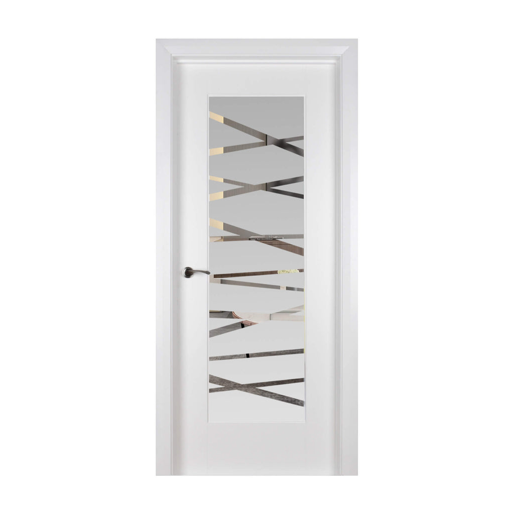 A Shaker White Primed 1 Lite Unglazed Door with DS7 sandblasted glazed panel (optional extra) on a white background.