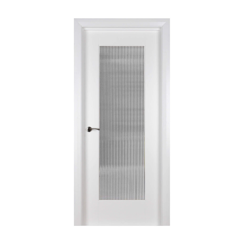 A Shaker White Primed 1 Lite Unglazed Door with Reeded glazed panel (optional extra) on a white background.