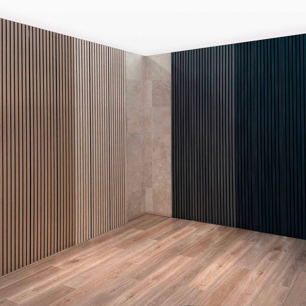 Showroom display of unlit LED silicone tube slatwall lights.