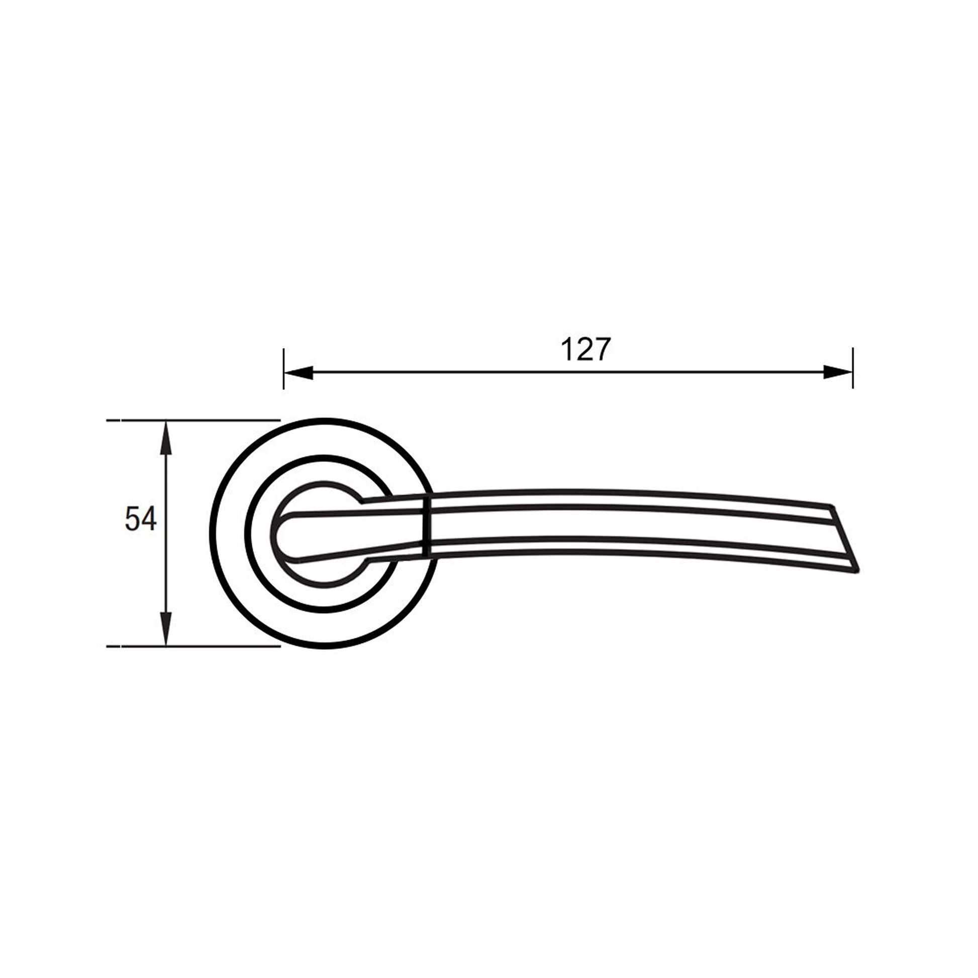 Technical drawing of a Storm door handle with dimensions labeled
