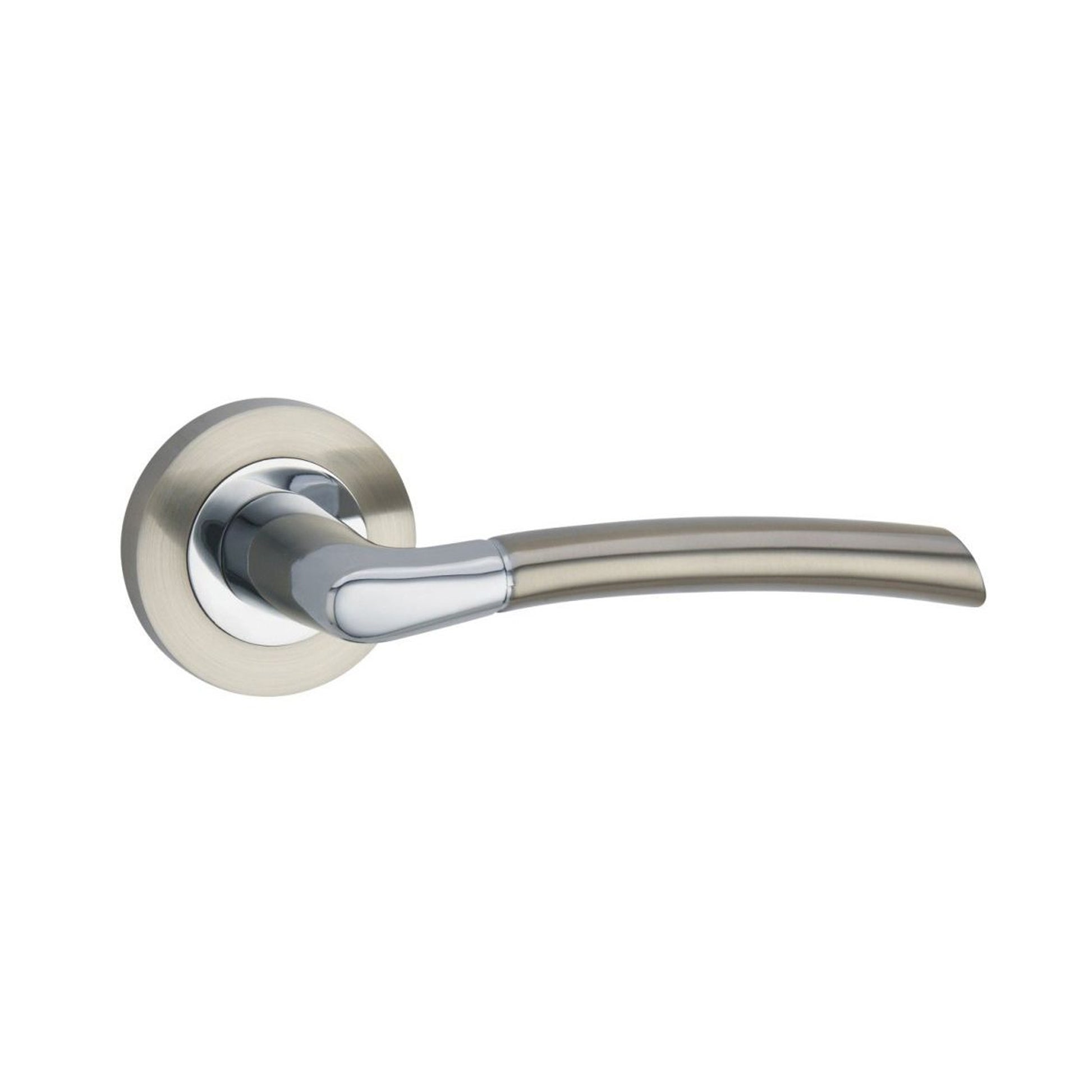 A Storm Nickel Brushed & Polished Chrome door handle on a white background