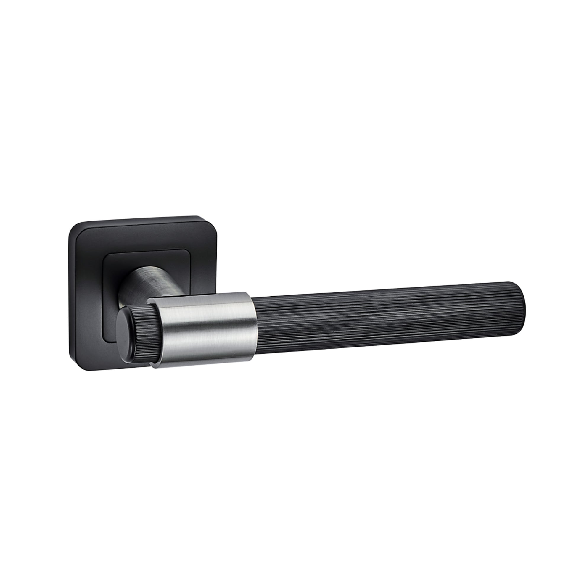 A Stratus Flat Black & Nickel Brushed Square Rose Handle on a white background
