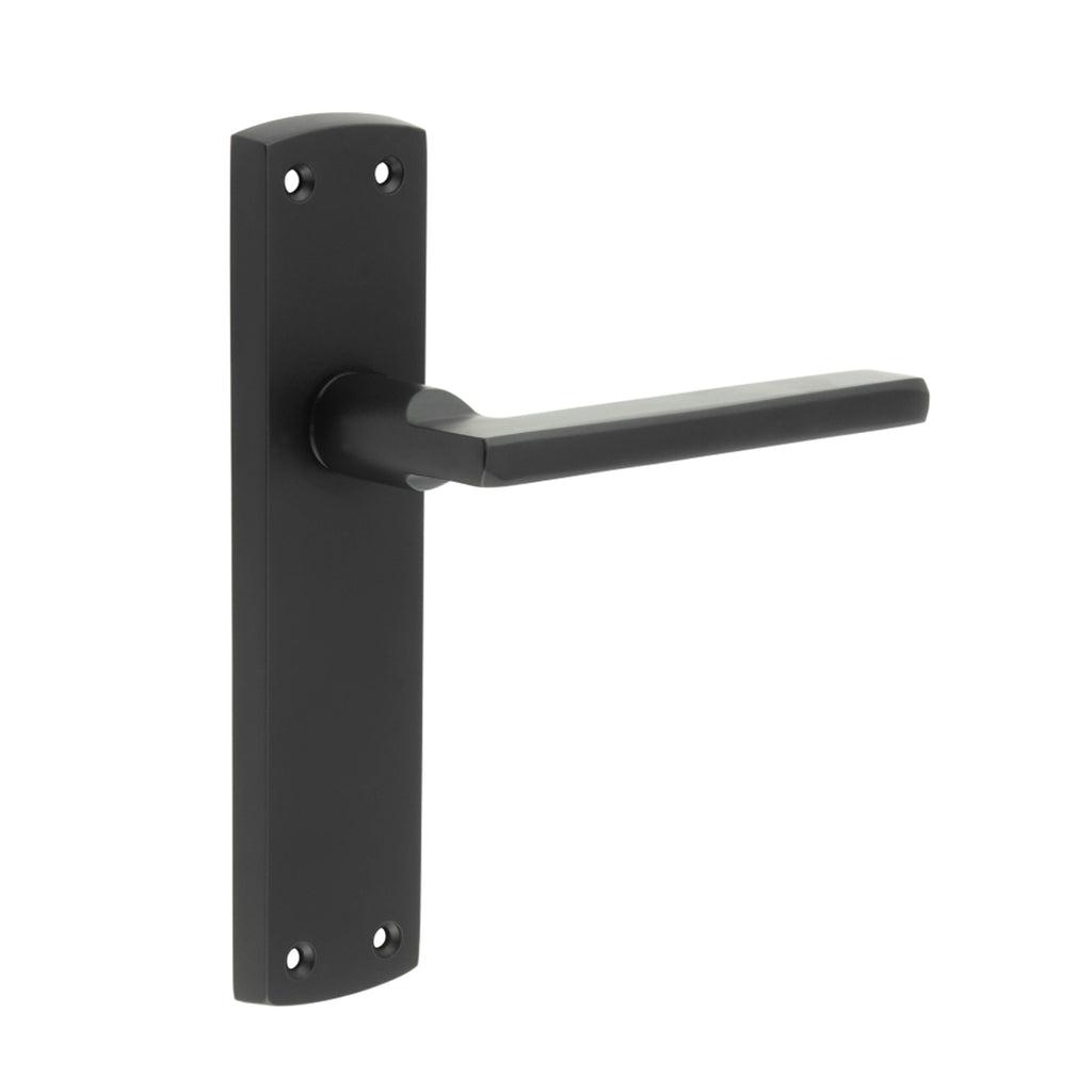 Studio Black Backplate Latch Door Handle on a white background