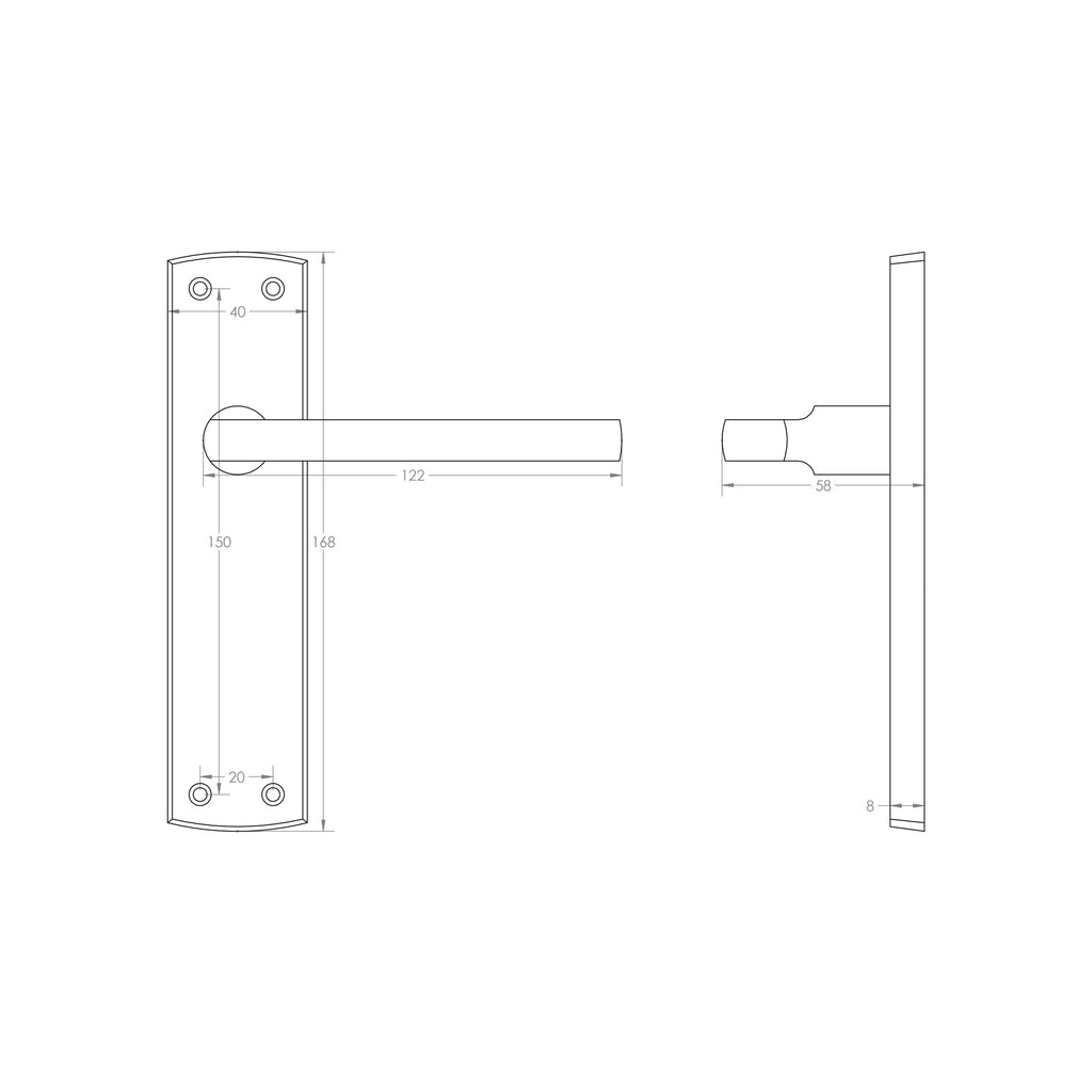 Technical Drawing of a Studio Latch Backplate Handle