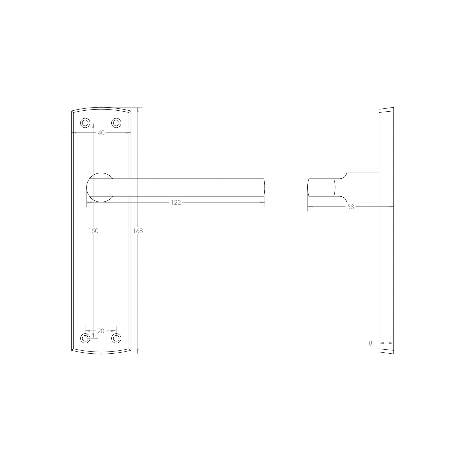 Technical Drawing of a Studio Latch Backplate Handle