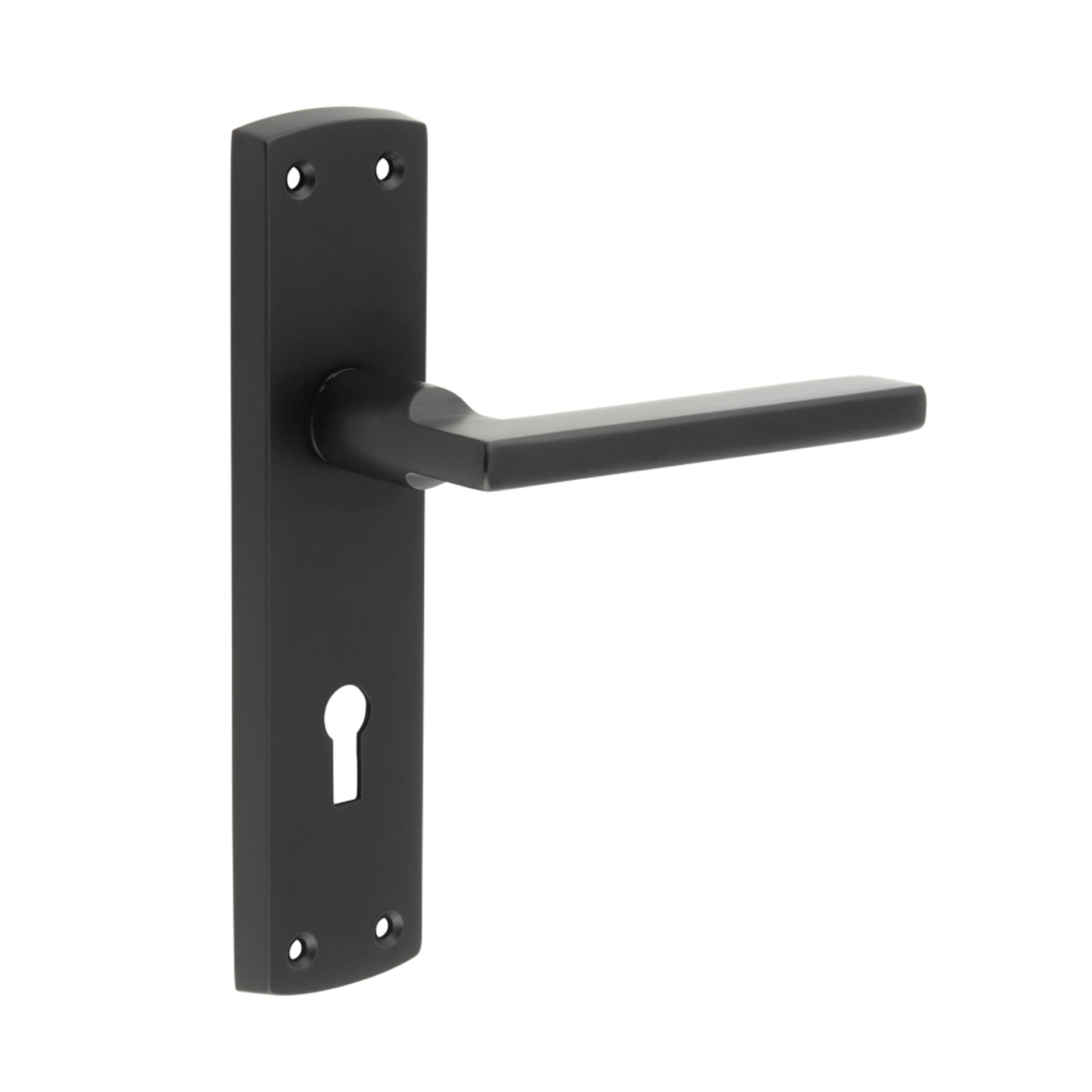 Studio Black Backplate Lock Door Handle on a white background