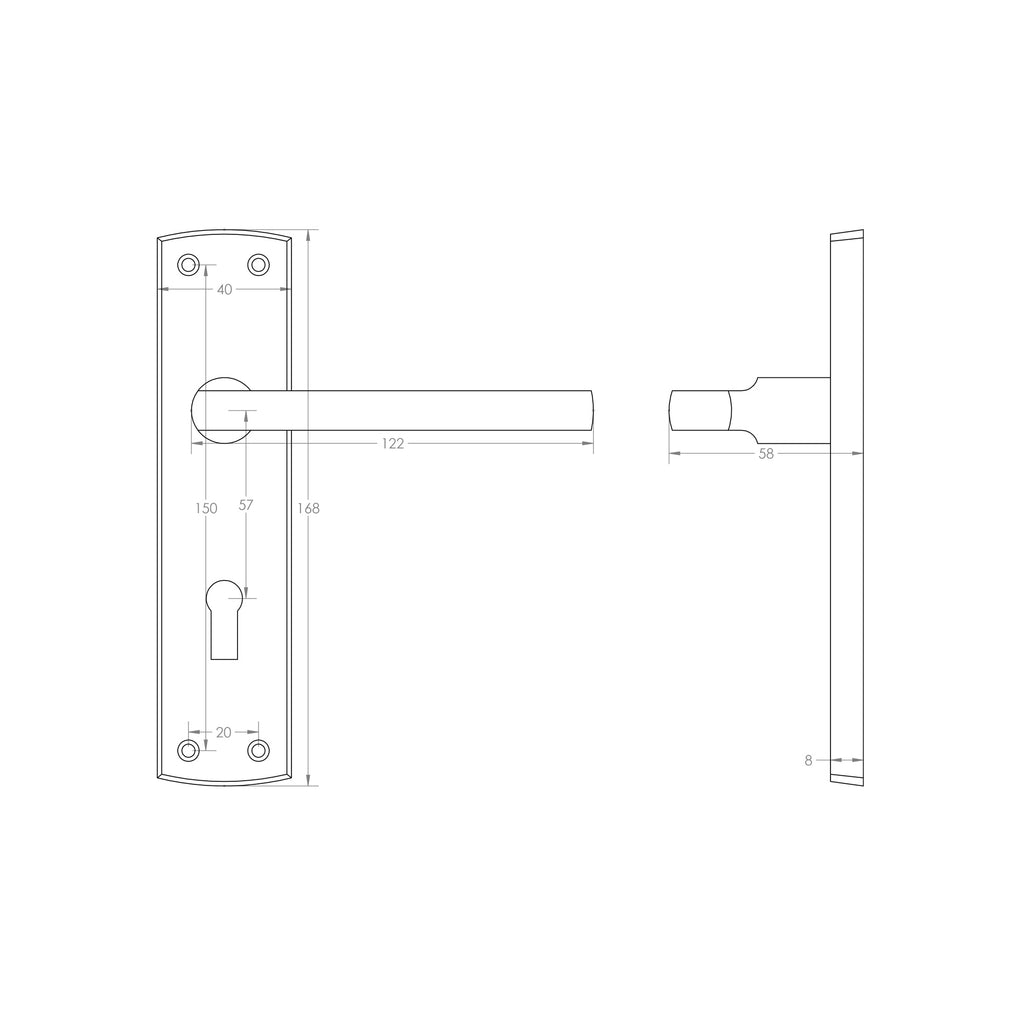 Technical Drawing of a Studio Lock Backplate Handle