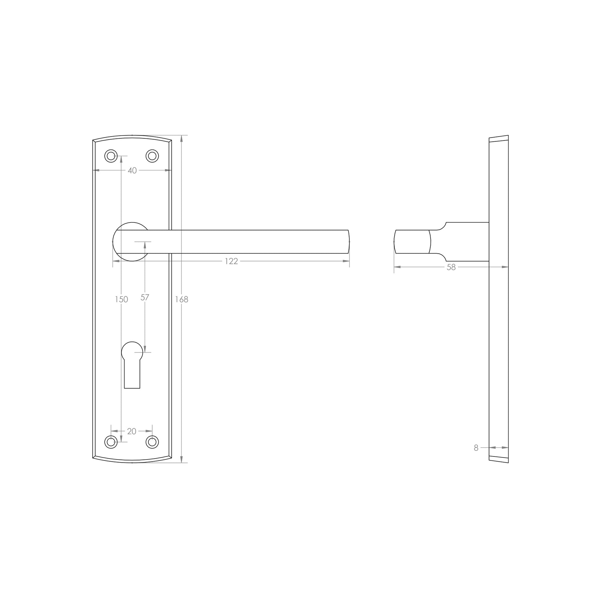 Technical Drawing of a Studio Lock Backplate Handle