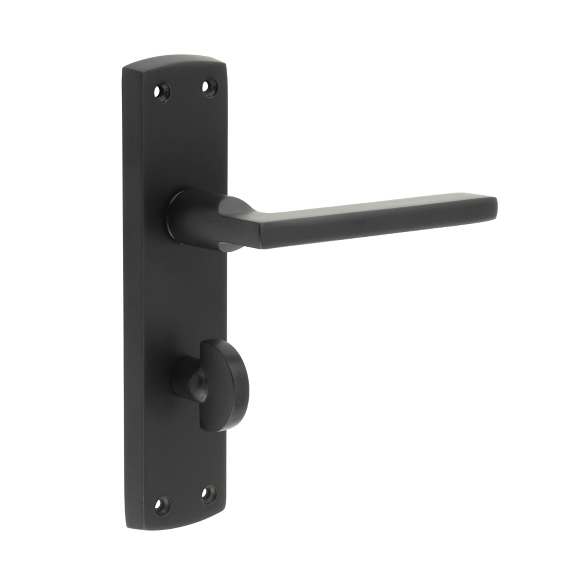 Studio Black Backplate Bathroom WC Door Handle on a white background