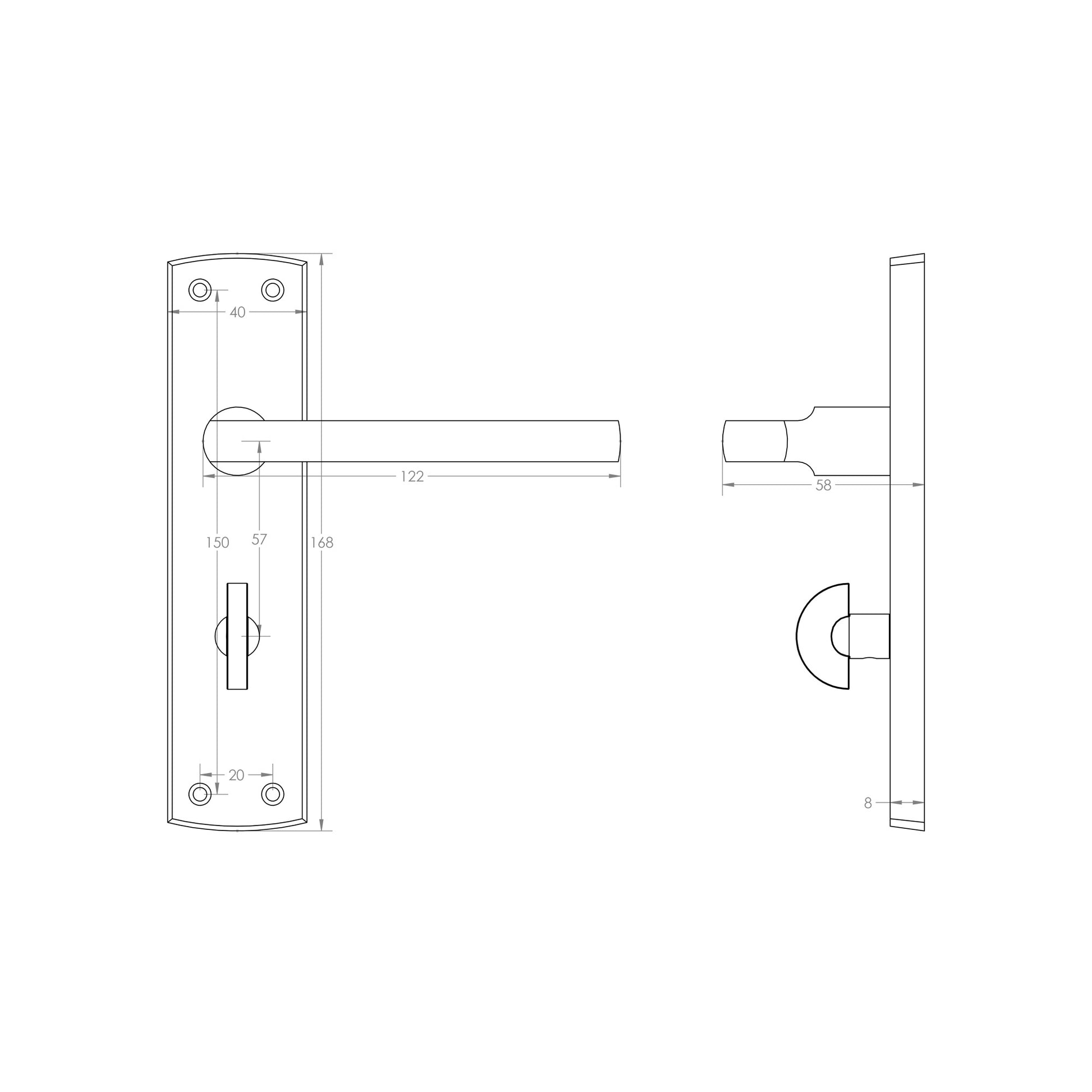 Technical Drawing of a Studio Bathroom Backplate Handle