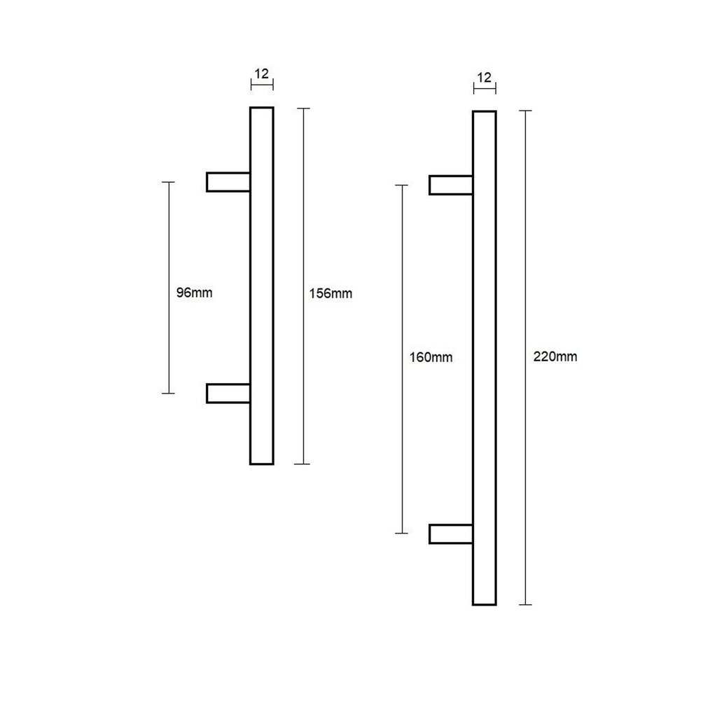 Dimensions of a T Bar Cabinet Handle on a white background