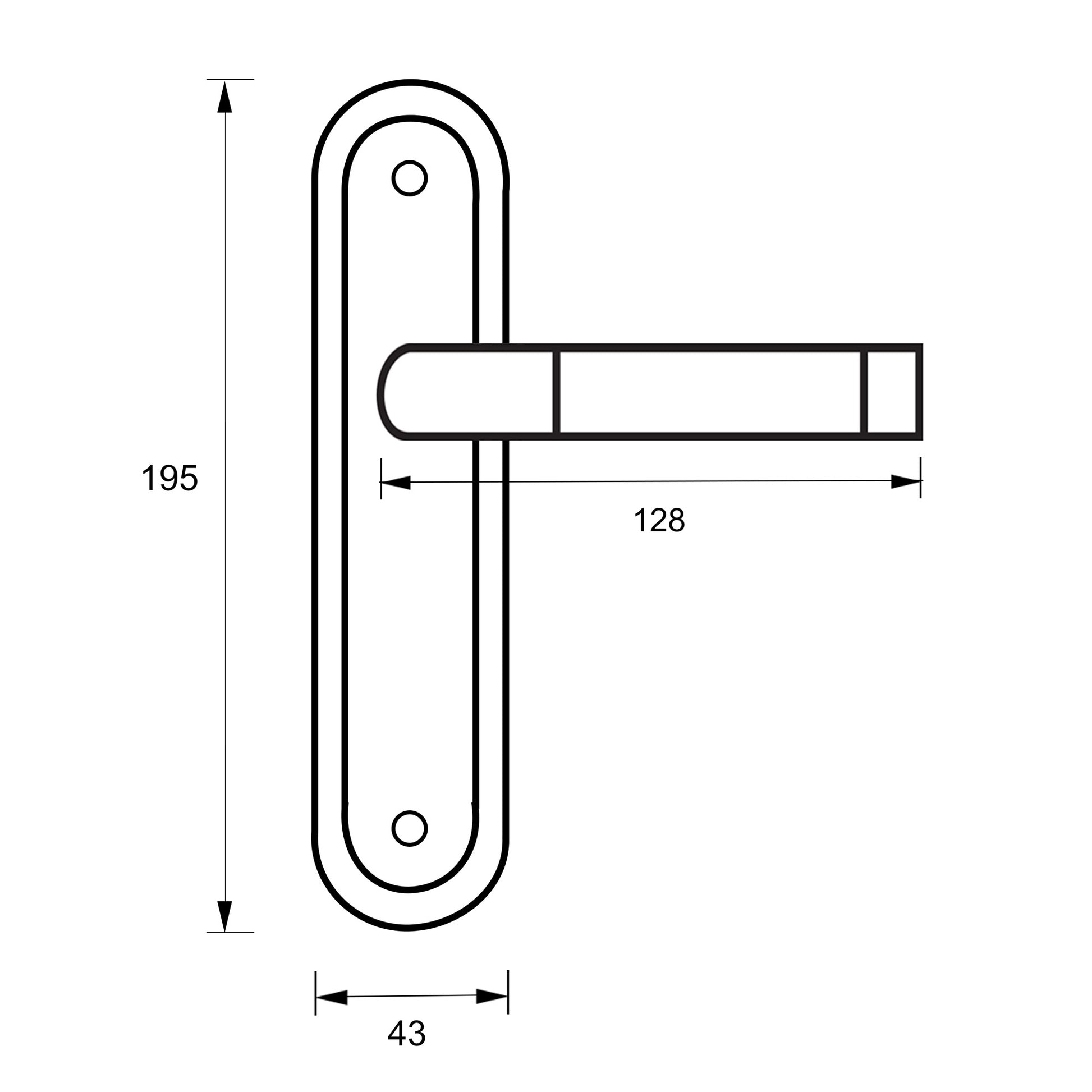 Technical Drawing of Tempest Nickel Brushed & Polished Chrome Backplate Handle