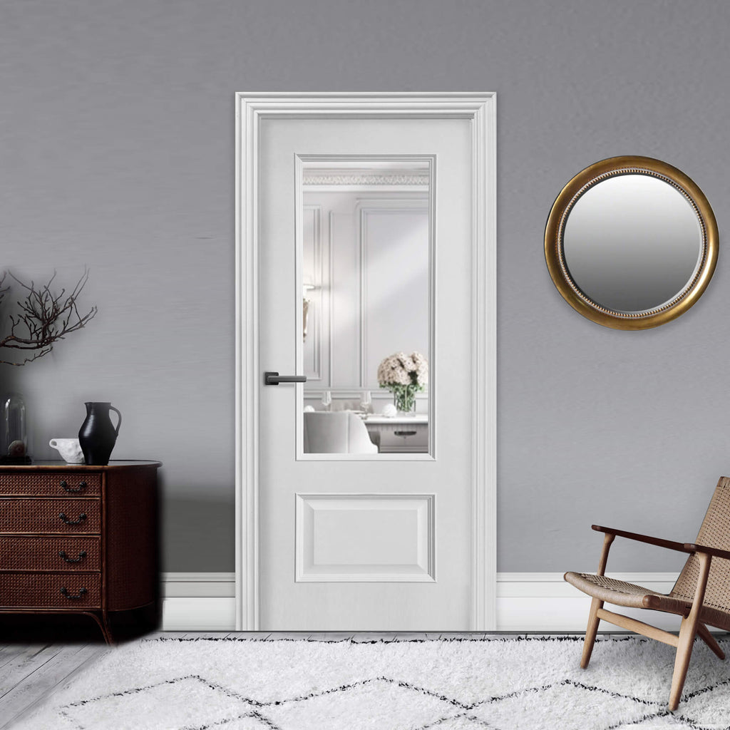 Toledo White Primer Plus 1 Lite Door in a home setting.