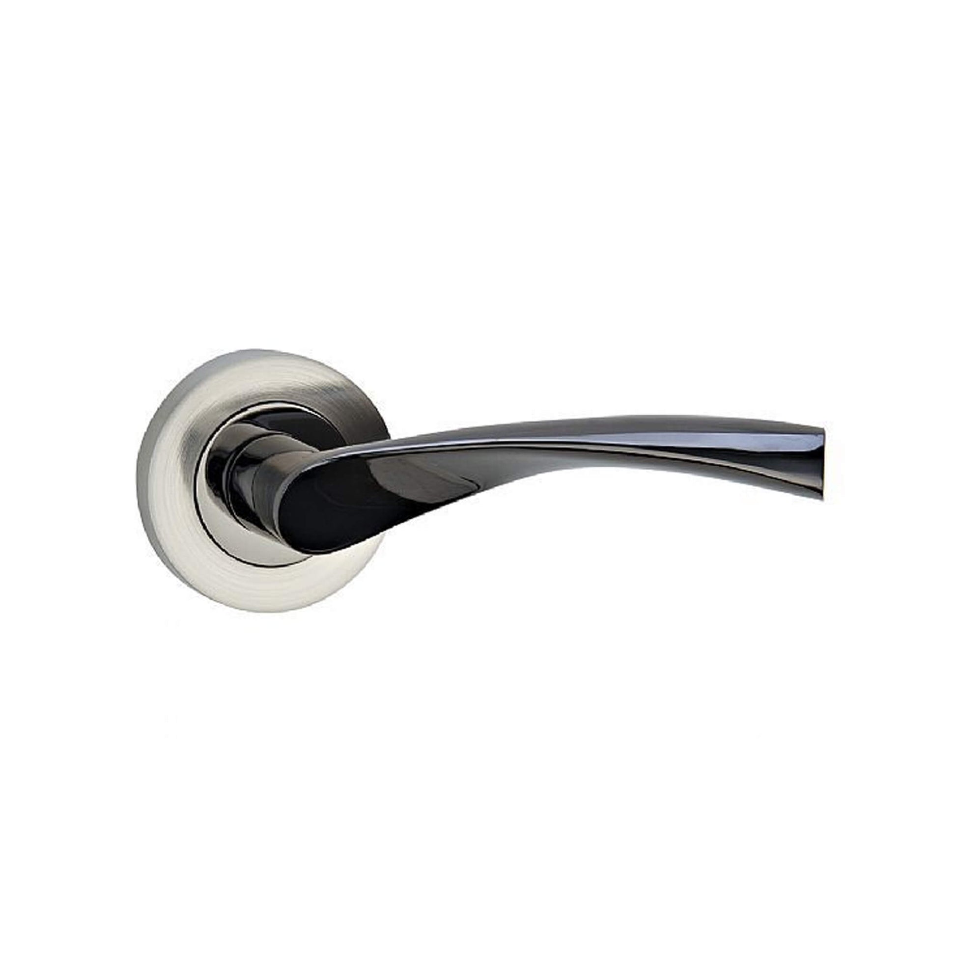 A Trade Range Black Nickel & Nickel Brushed Door handle on a white background.