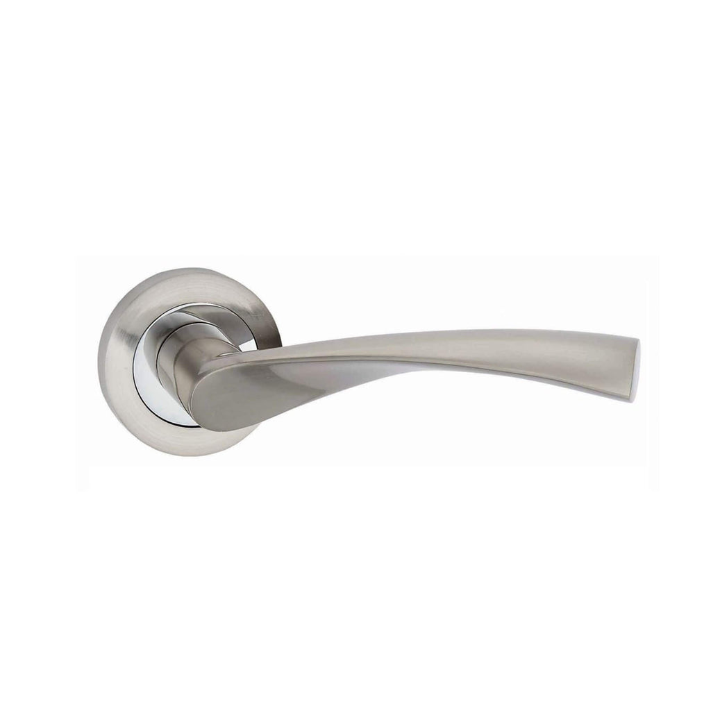 A Trade Range Nickel Brushed & Polished Chrome door handle on a white background