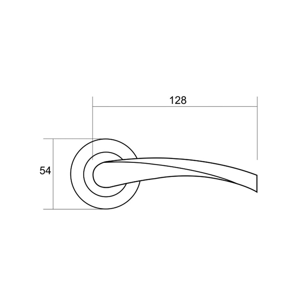 Technical drawing of a Trade Range door handle with dimensions labeled