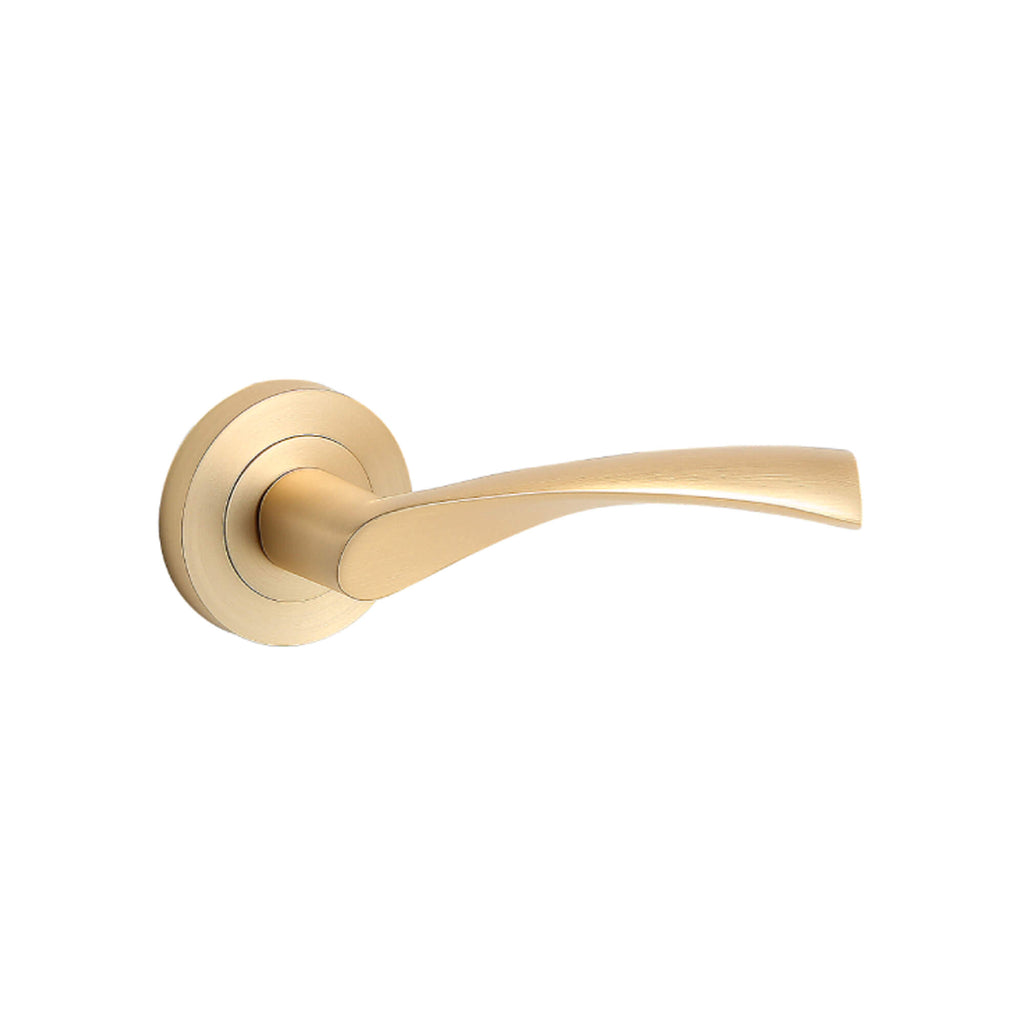 A Trade Range Satin Brass Handle on a white background.