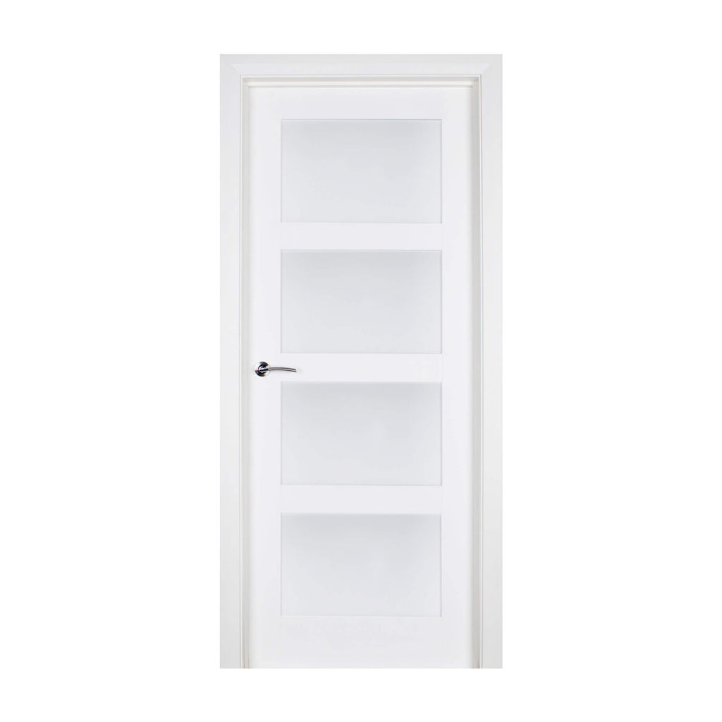 A Trade Spec White Primed Contemporary 4 Lite Sandblasted 40mm Internal Door on a white background.