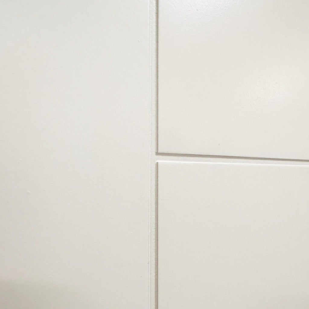Close-up of the grooves on a Vancouver White Primed Paint Grade 35mm Internal Door
