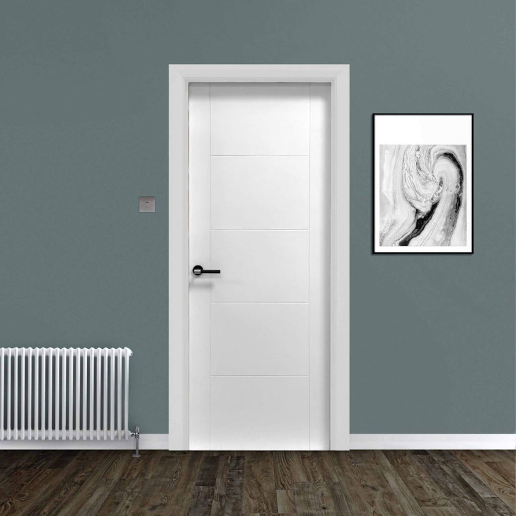 A Vancouver White Primed Paint Grade 35mm Internal Door in a home setting