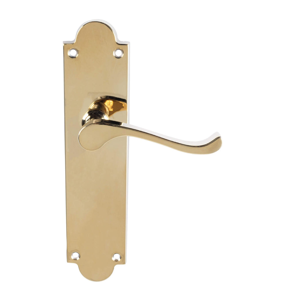 Victorian 8" Brass Bathroom Latch Handle on a white background